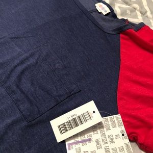 Lularoe Carly dress navy & red baseball sleeve